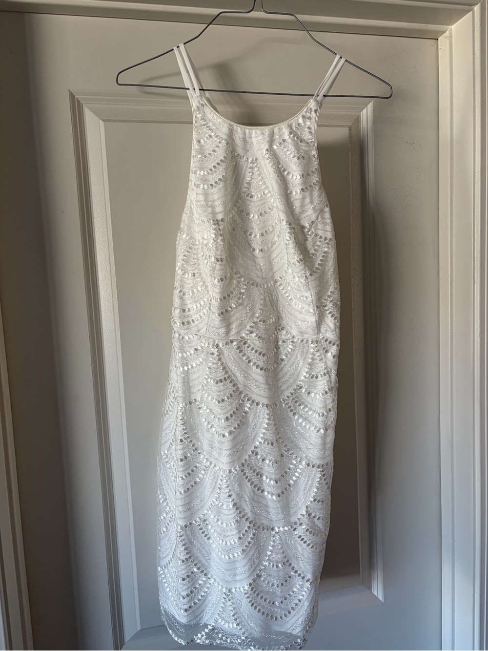 Lulus White Silver Embellished Strappy Back Midi Dress M